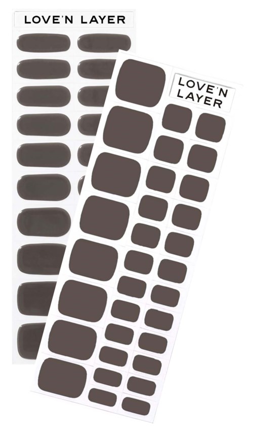 Two sheets of black nail stickers with various shapes, labeled 'LOVE'N LAYER' at the top.