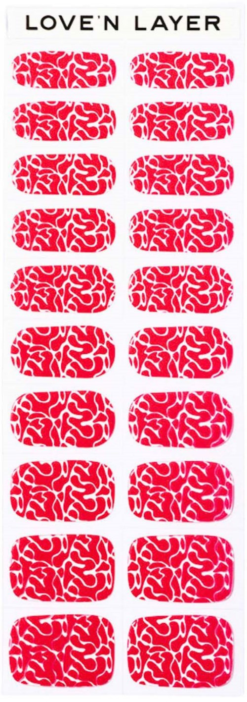 A sticker sheet with red and pink layered eye designs, labeled "LOVE'N LAYER" at the top.