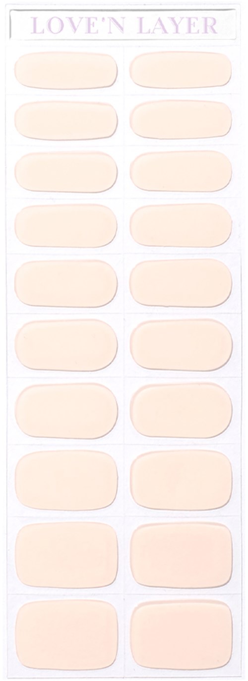 A sheet with 20 beige adhesive labels arranged in four columns, titled 'LOVE 'N LAYER' at the top.