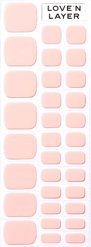 A vertical chart shows different sizes of pink squares and rectangles with the label 'LOVE N LAYER' at the top.