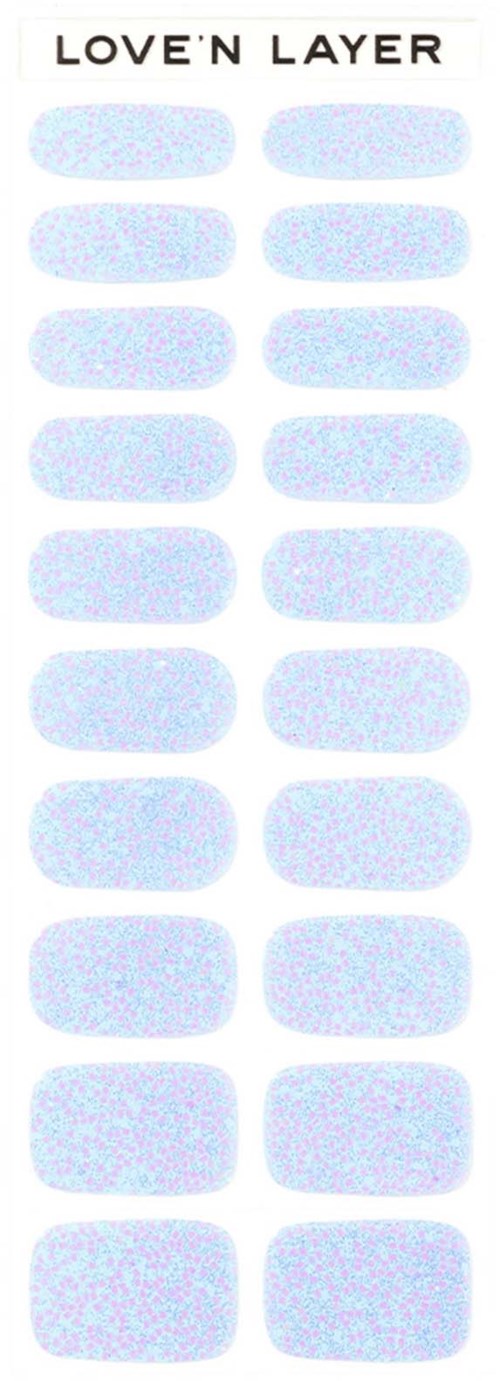Multiple blue oval stickers on a white background, arranged in two columns, titled "LOVE'N LAYER" at the top.