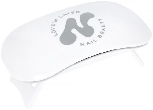 A white nail beauty product container with a curved shape and the text 'Love N Layer' on top.