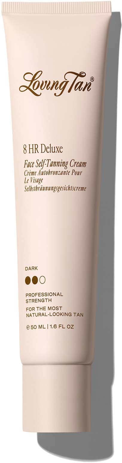 Tube met zelfbruinerende crème 'Loving Tan 8 HR Deluxe' voor donkere huidtinten, 50 ml, professionele kracht.