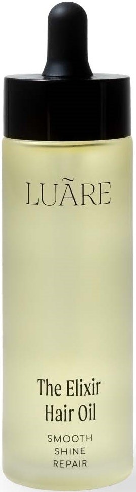 Eine Flasche Luare Haaröl, das Haar glatt, glänzend und repariert machen soll.