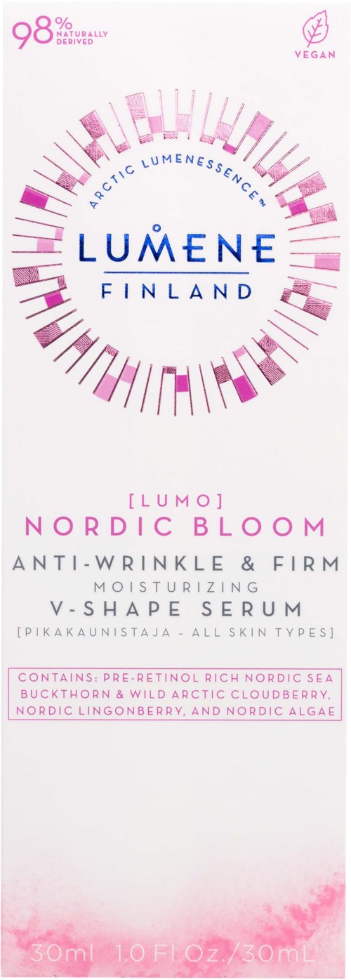 LUMENE Finland Nordic Bloom serum bestrijdt rimpels, verstevigt de huid en hydrateert met Noordse ingrediënten en zeewier.