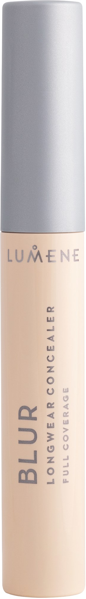 Ett concealer-rör med silverlock, beige kropp, märkt Lumene Blur Long Wear Concealer.