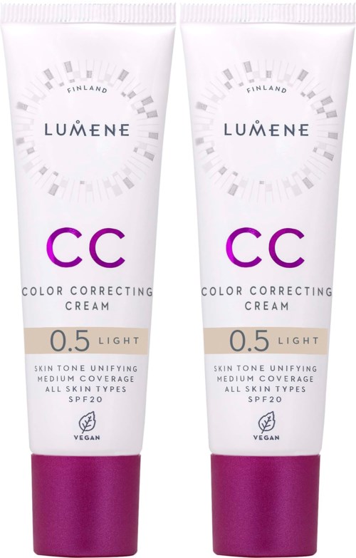 Zwei Tuben Lumène CC Color Correcting Cream, heller Farbton, für alle Hauttypen, mit SPF20.