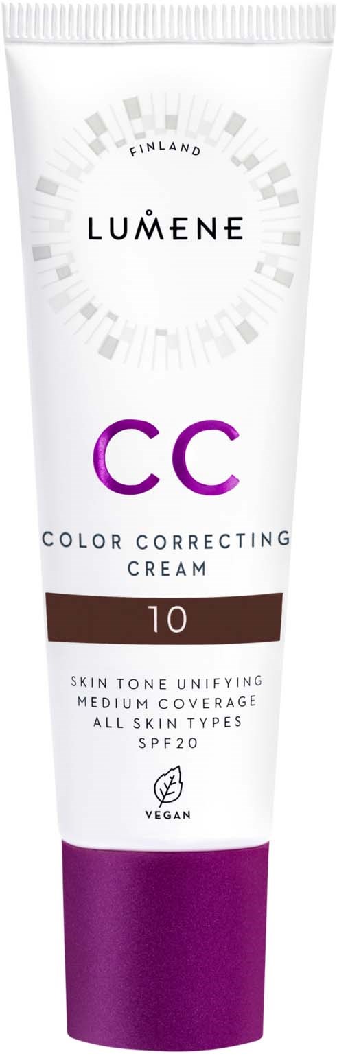 Eine Tube Lumene CC-Creme für Hautton, mittlere Deckkraft, SPF 20, vegan, für alle Hauttypen.