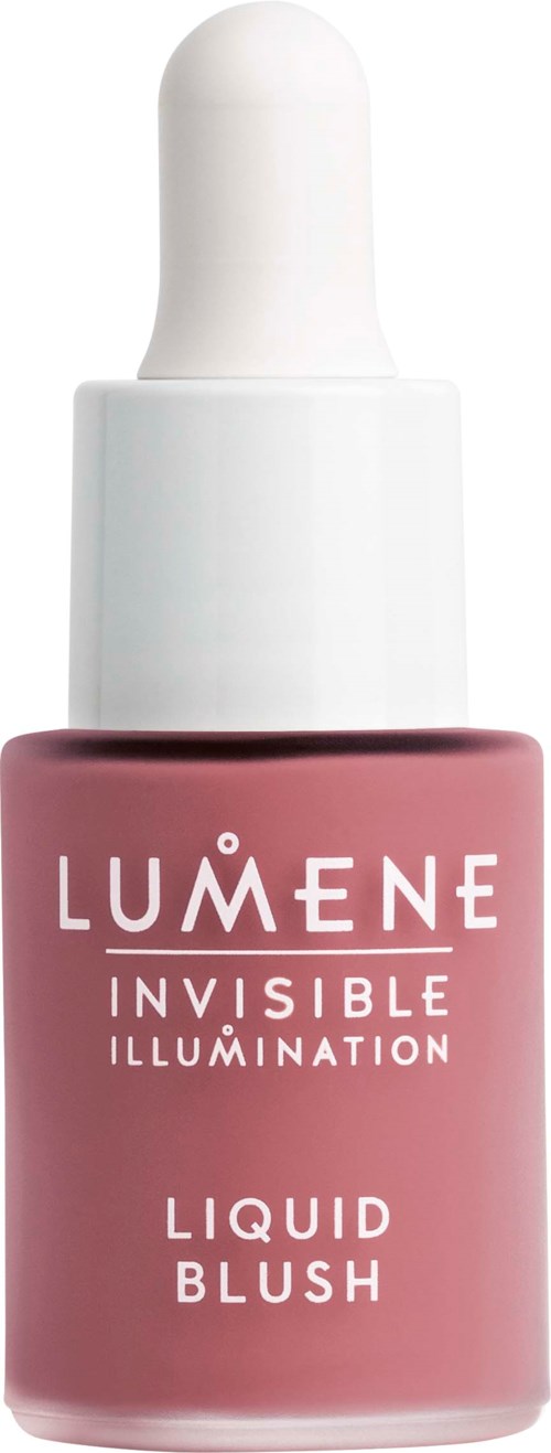A small pink bottle with a white dropper cap labeled Lumene Invisible Illumination Liquid Blush.