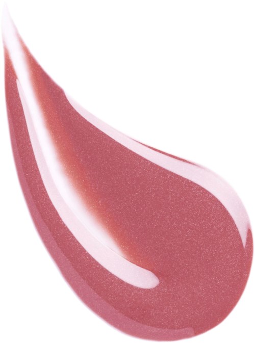 A shiny, pinkish-red lip gloss or cosmetic product with a droplet shape and smooth surface.