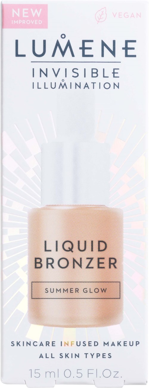 Verpakking voor Lumene Liquid Bronzer, zomergloed, geschikt voor alle huidtypen, 15 ml.