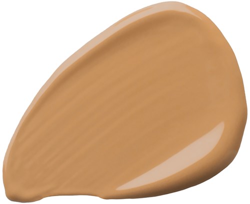 Ett beige, tårformigt föremål med slät yta och reflekterande yta. Det verkar vara en tablett eller kapsel.