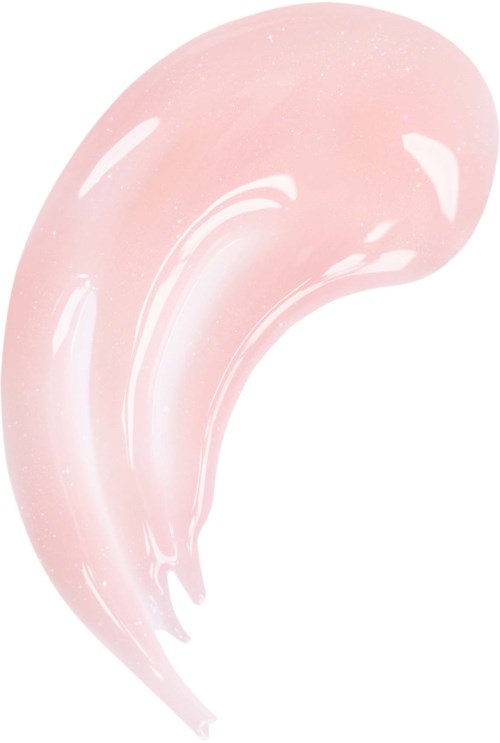 Ein zarter rosa flüssiger Klumpen mit glänzenden Highlights, geschwungene Form und perlmuttartigem Aussehen.