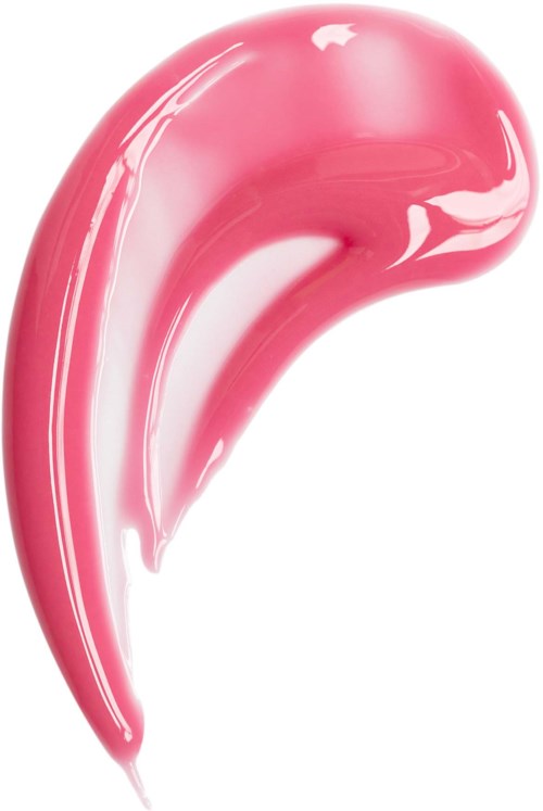 Een roze en witte spiraalvorm, gebogen vorm die op een boemerang of haak lijkt, glanzend en glad oppervlak.