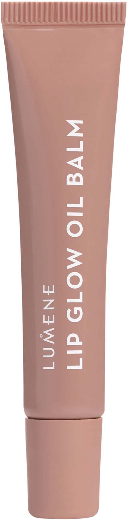 Rosa Tube mit Aufschrift 'LUMÉNE LIP GLOW OIL BALM' für Lippenpflege.