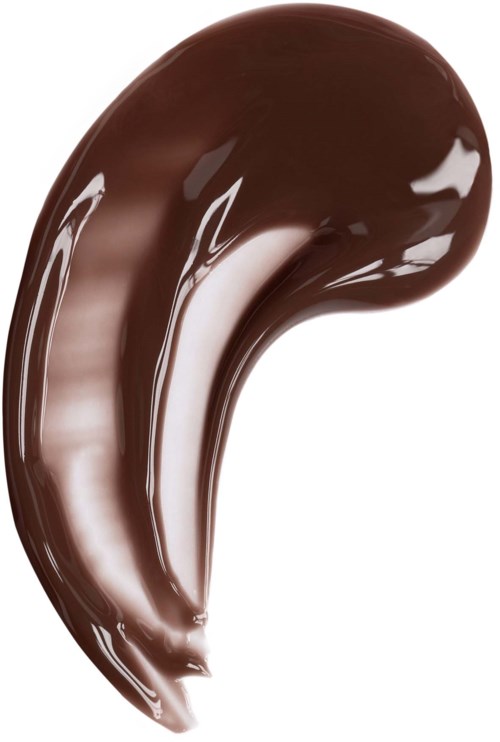 Ein glänzender, dunkler Schokoladenspiral mit weißen Streifen, geformt wie ein Träne oder Löffel.