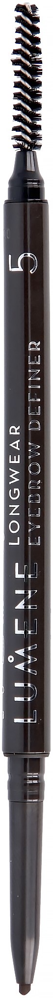 A black pen with a flexible brush tip, labeled with the number 5 and words like longwear and couture.