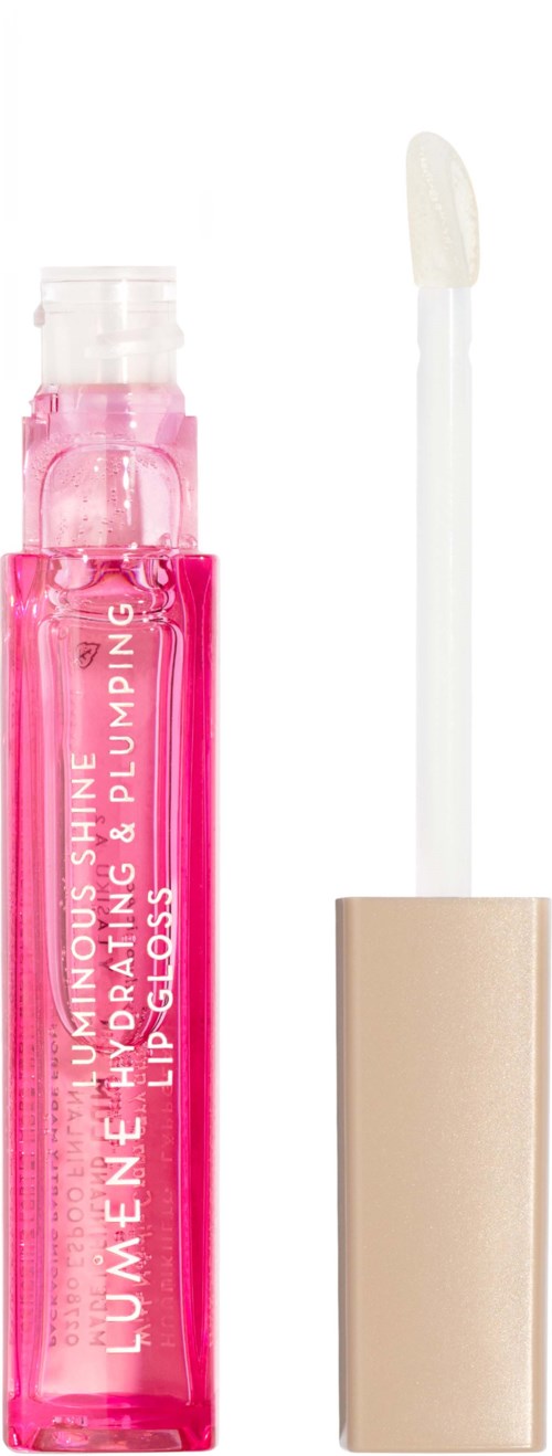 Een roze lipglossfles met een wit applicatortstick en een beige dop.