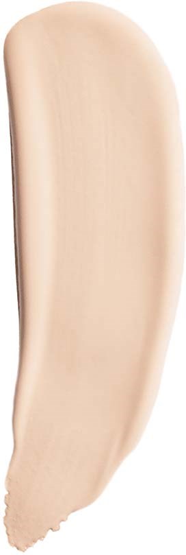 Eine beigefarbene Creme oder Foundation, auf weißem Hintergrund verteilt, mit glatter, gebogener Form.