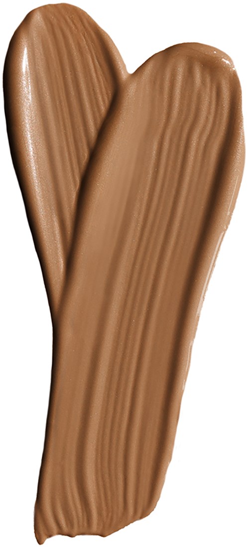 Två streck av brun makeup eller kräm, formade som ett hjärta, med en glänsande yta.