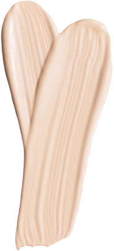Zwei Striche aus beigem Make-up oder Creme bilden eine herzförmige Form mit glatter, glänzender Textur.