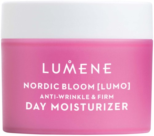 Crèmecontainer met Lumene Nordic Bloom Day Moisturizer, tegen rimpels en stevige huid.