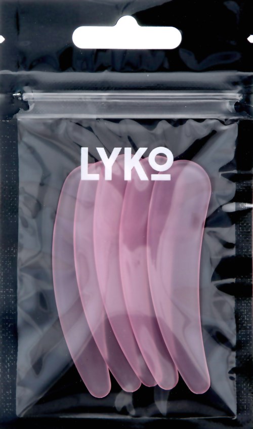 Roze schoenlepels of vergelijkbare objecten in een verzegelde zwarte ritstas met de merknaam LYKO.