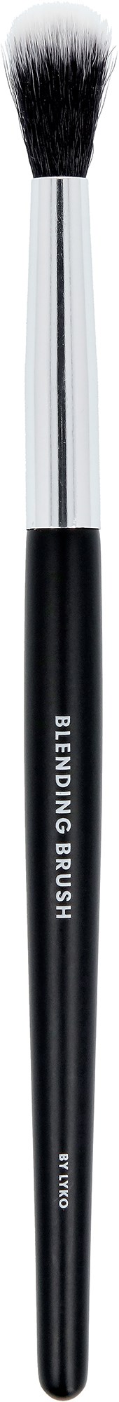Meikkisivellin, jossa mustat ja valkoiset harjakset, hopeanvärinen kahva ja teksti "Blending Brush".