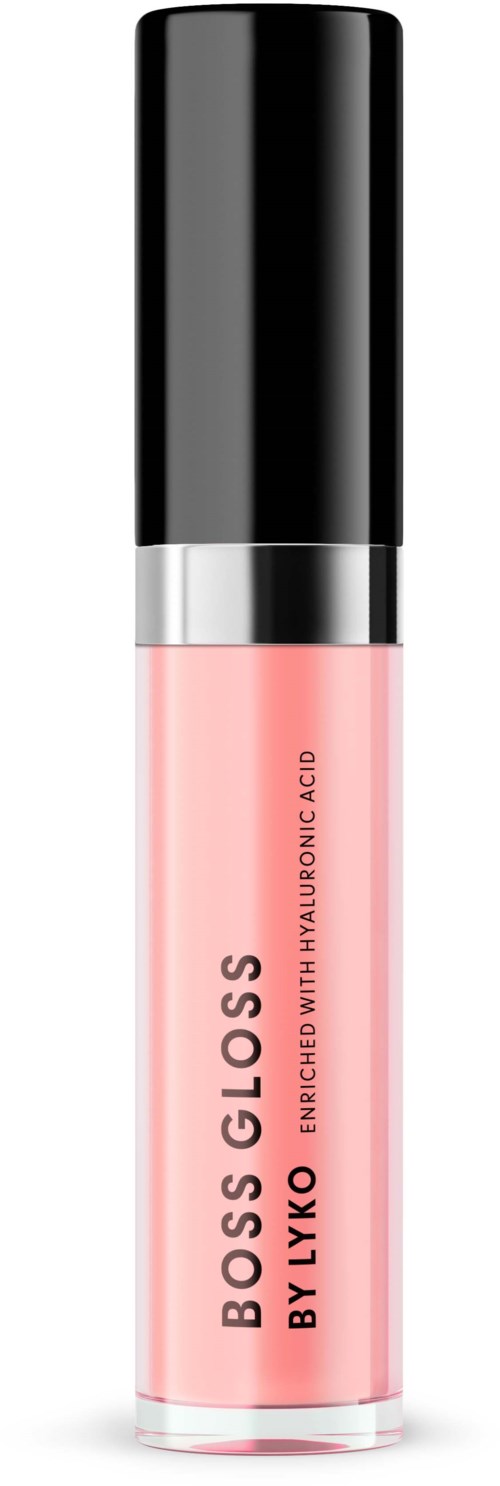 Lippenpflegestift mit schwarzem Deckel, rosa Farbe, Text über Hyaluronsäure und London.