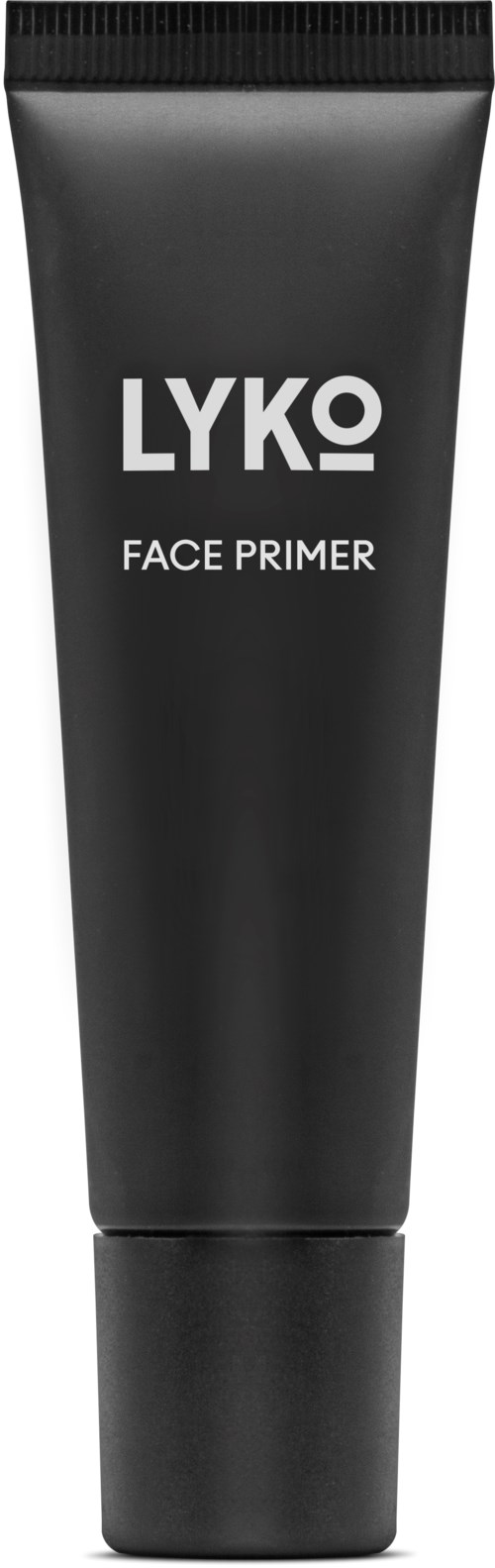 Musta putkilossa valkoinen teksti, luki 'LYKO FACE PRIMER'. Yksinkertainen, tyylikäs muotoilu. Sopii ihonhoitoon tai meikkiin.