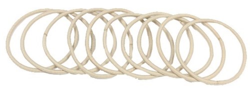 Thin rubber bands are lined up side by side, overlapping slightly.