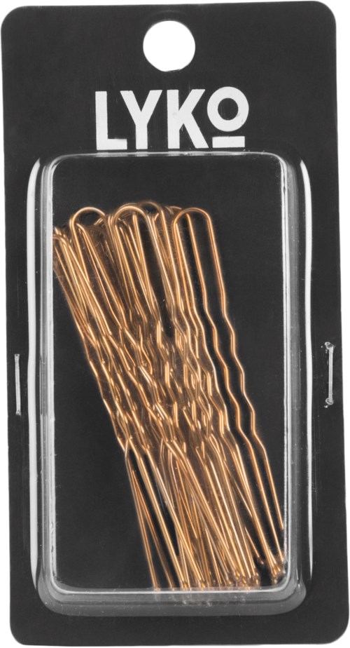 The package contains a set of copper-colored hairpins in clear plastic, branded LYKO.