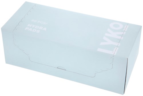 Een witte doos met vage tekst 'HYDRA 4105' en gedeeltelijke woorden. Het heeft een geribbelde rand en een flap om te openen.