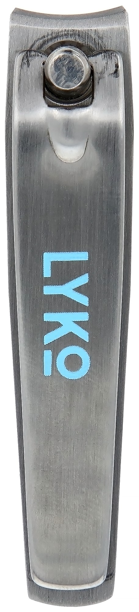 Een metalen elektrische scheerapparaat met de merknaam LYKO geschreven in blauwe letters.