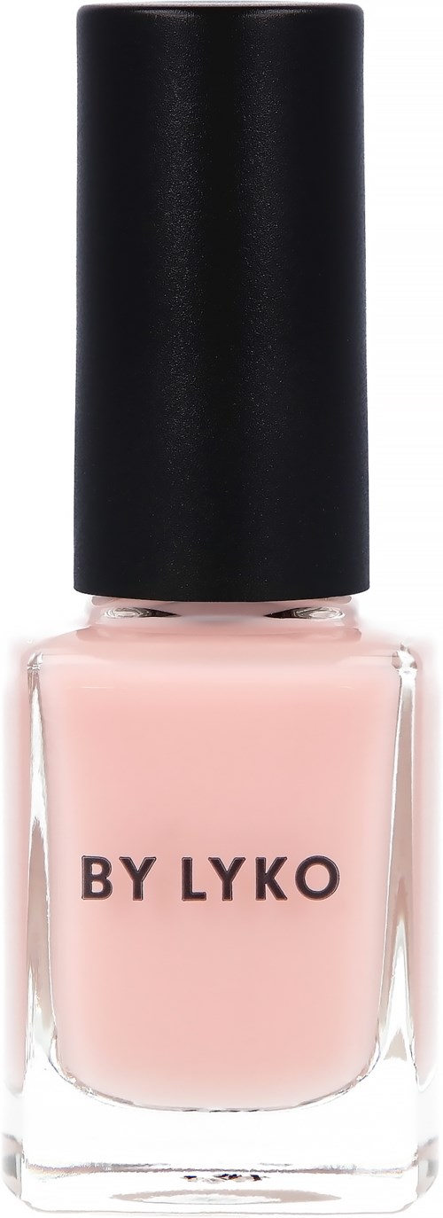 A pink nail polish bottle with a black cap and the words 'BY LYKO' on the front.