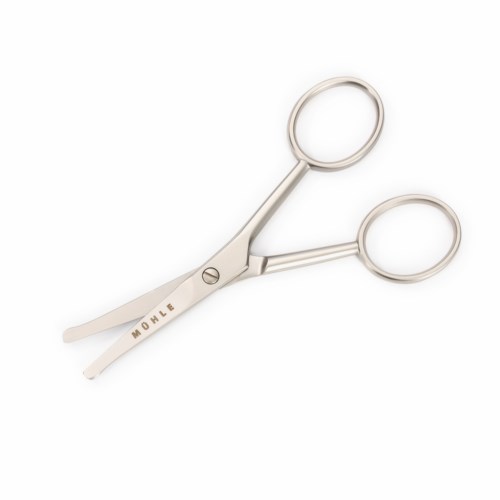 A surgical instrument with two round handles and a curved blade, used for cutting tissue.