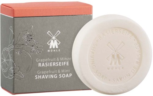 Rasv soap pyöreässä muodossa, pakkauksessa ja mintun ja greipin tuoksu.