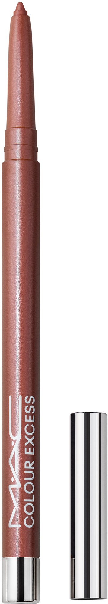A brown lip liner pencil with silver cap, labeled 'MAC Colour Excess'.