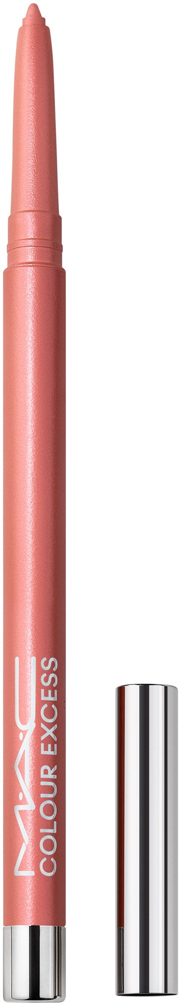 En rosa läppkritspenna med silverlock, märkt 'M.A.C COLOUR EXCESS'.
