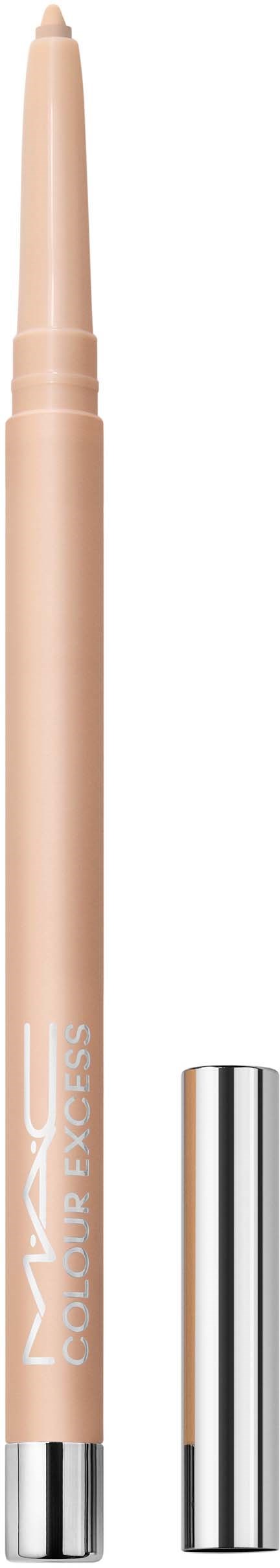 A beige pencil-like makeup product with the cap removed, showing the pencil tip for application.