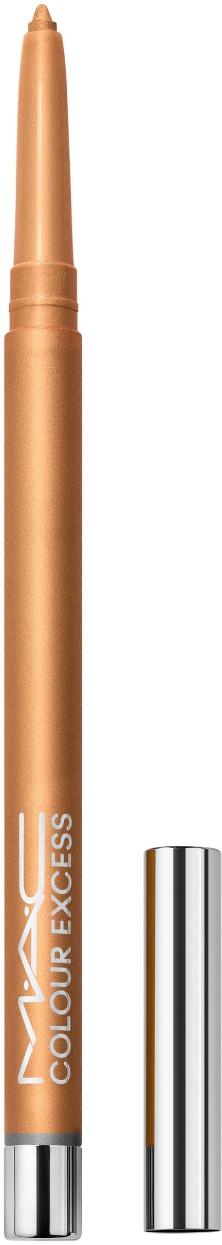 En beige läpppenna med silverock, märkt MAC Colour Exceed.