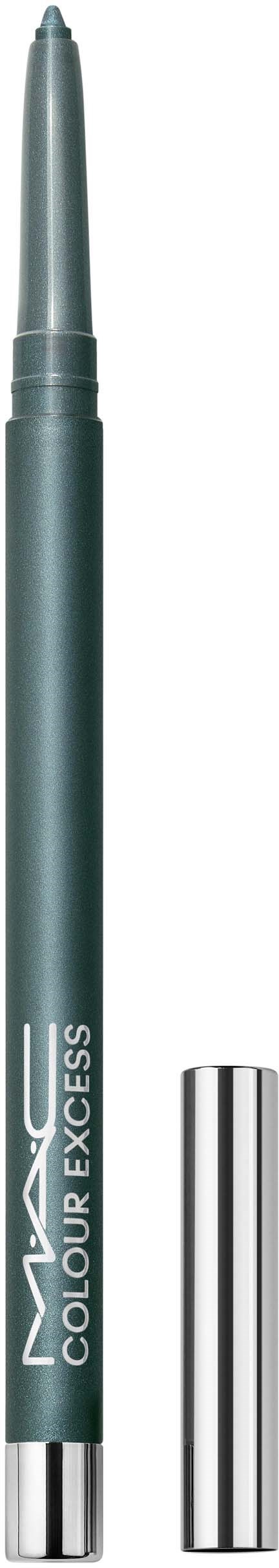 A green eyeliner pencil with silver cap, labeled 'MAX COLOUR EXCESS'.