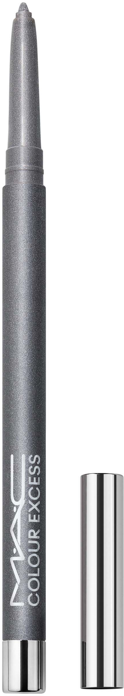 A grey eyeliner pen with a cap, labeled MAC Colour Excess, designed for makeup application.