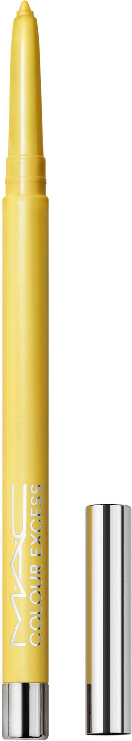 A yellow marker pen with a silver cap, labeled 'MAC' and 'Pro Longwear' on the body.