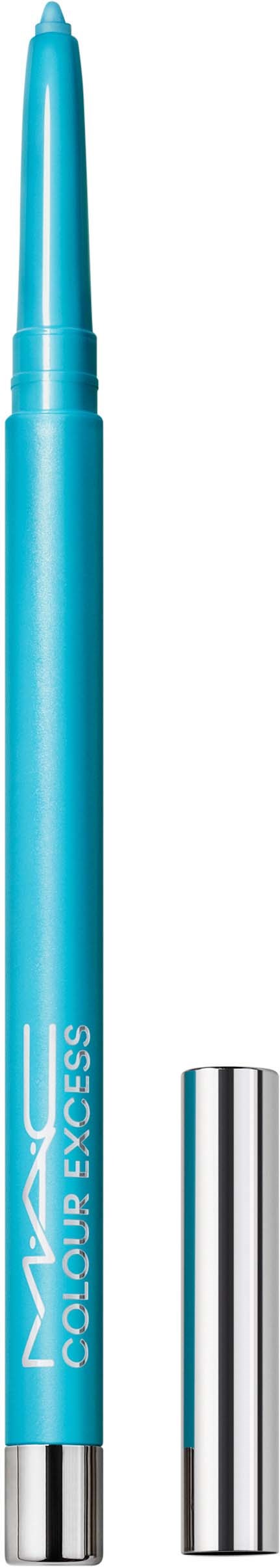 A blue pen with a silver cap and white text, standing upright, with the cap removed and placed beside it.