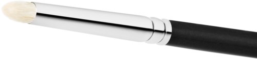 A soft brush with a white tip and black handle, used for applying makeup.