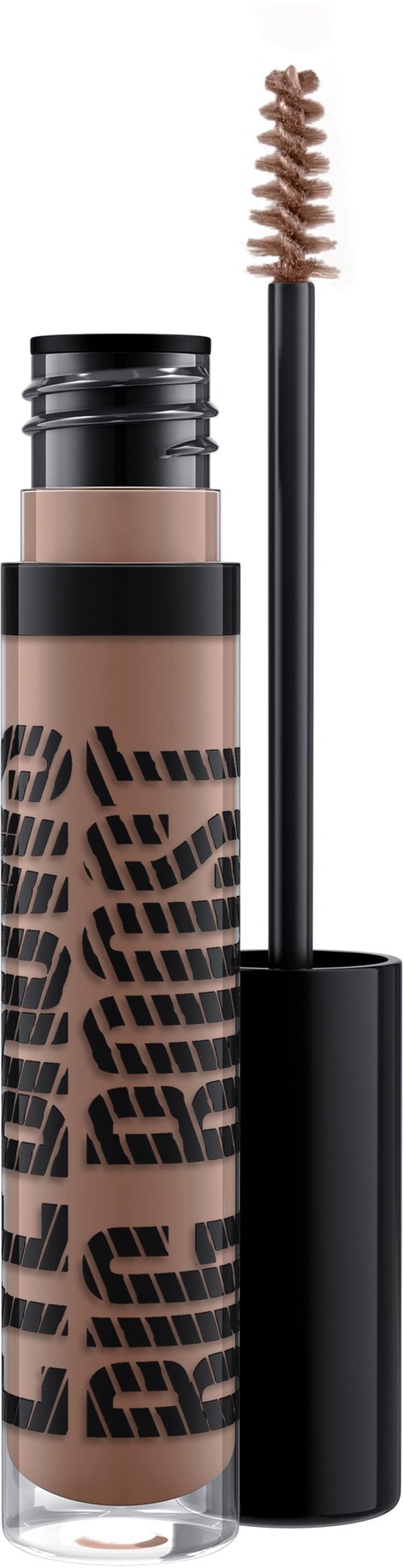 A liquid concealer with a brush applicator inside a clear tube, black cap, and black text design.