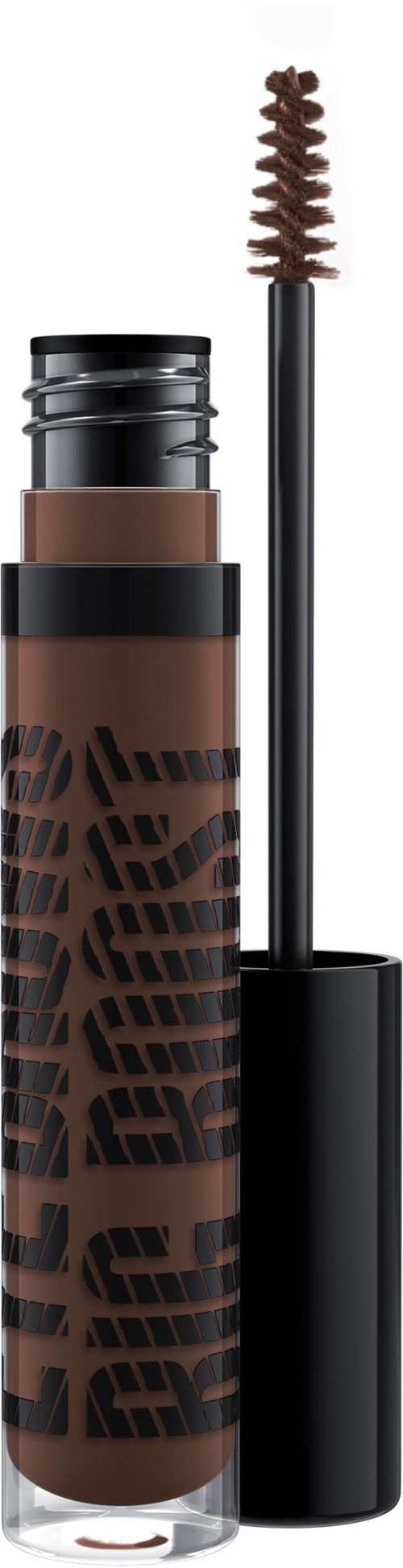 Brown liquid concealer with a curved brush applicator and black cap. The tube has a black design pattern.
