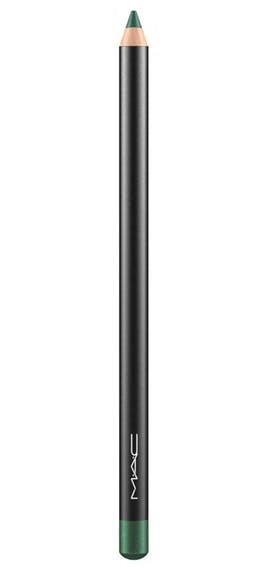 A green and black eyeliner pencil from MAC with a sharpened tip.