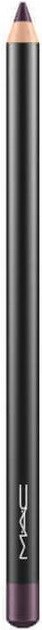 A black lip pencil with a sharpened tip, labeled MAC, and a light purple end.